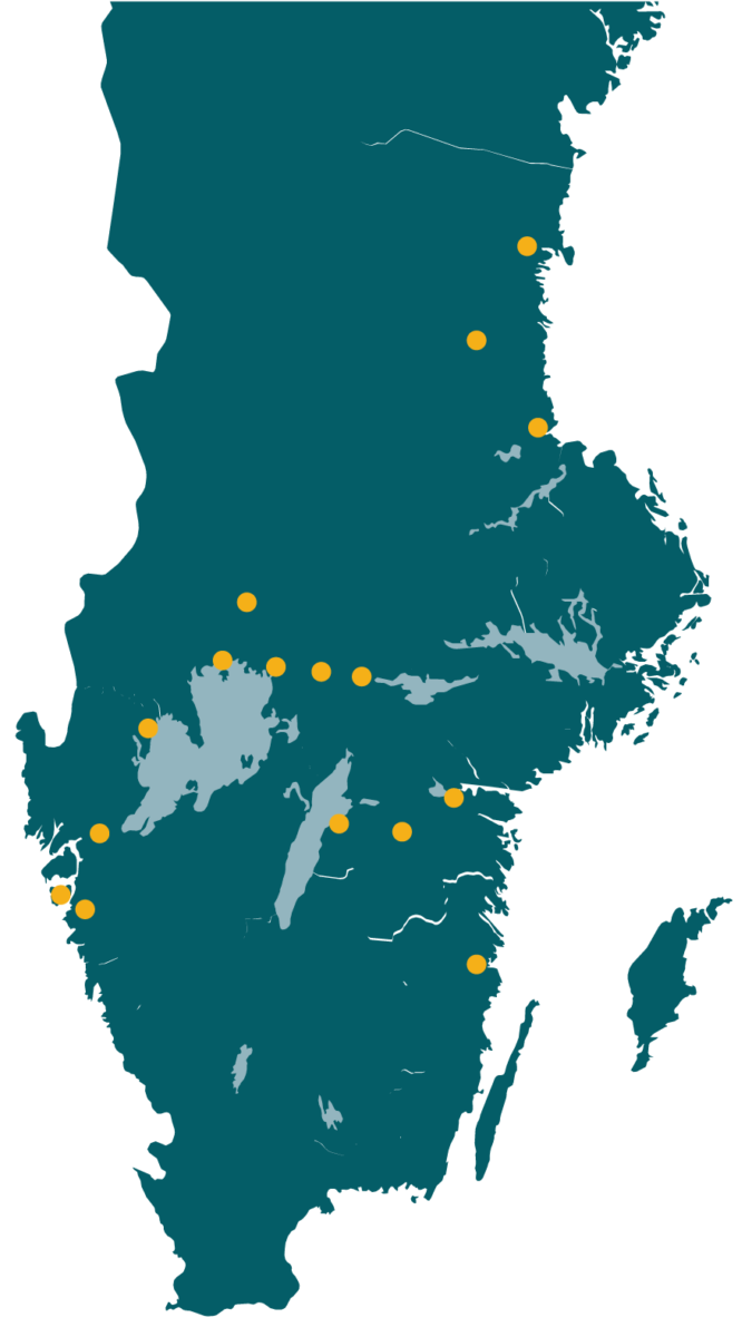 Bild på en karta där alla städer Probaco är verksam i.
